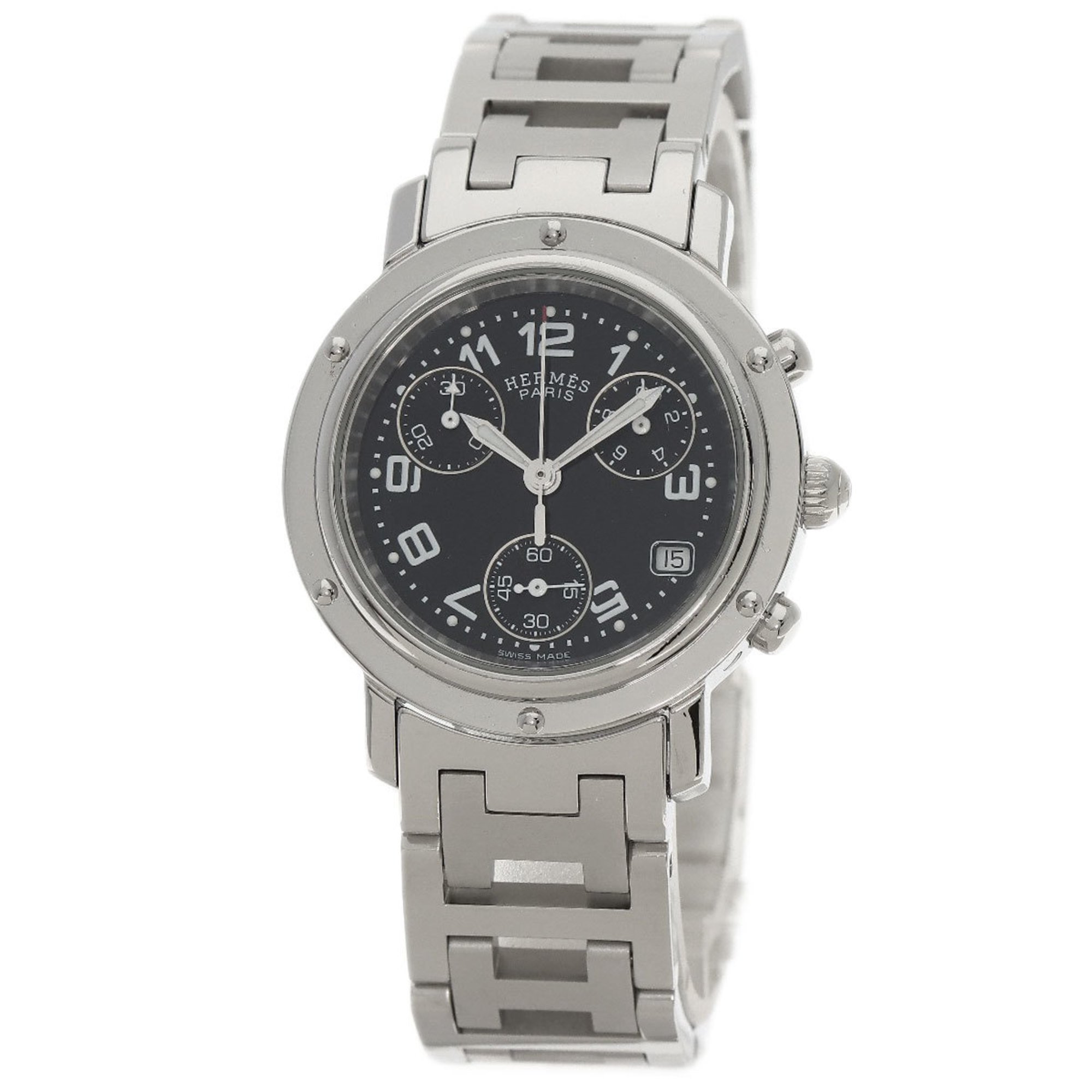 Hermes CL1.310 Clipper Chrono Watch Stainless Steel SS Ladies HERMES