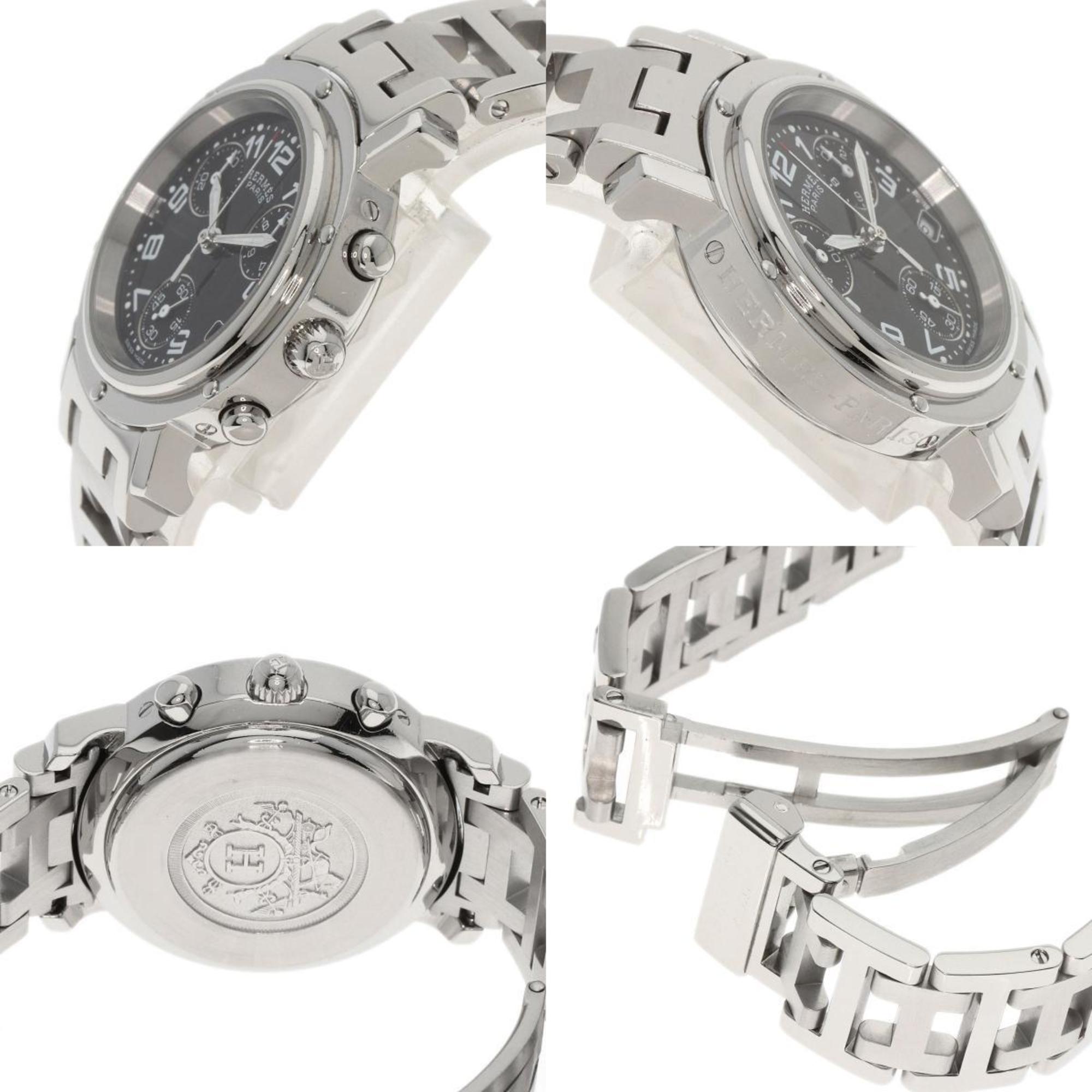 Hermes CL1.310 Clipper Chrono Watch Stainless Steel SS Ladies HERMES