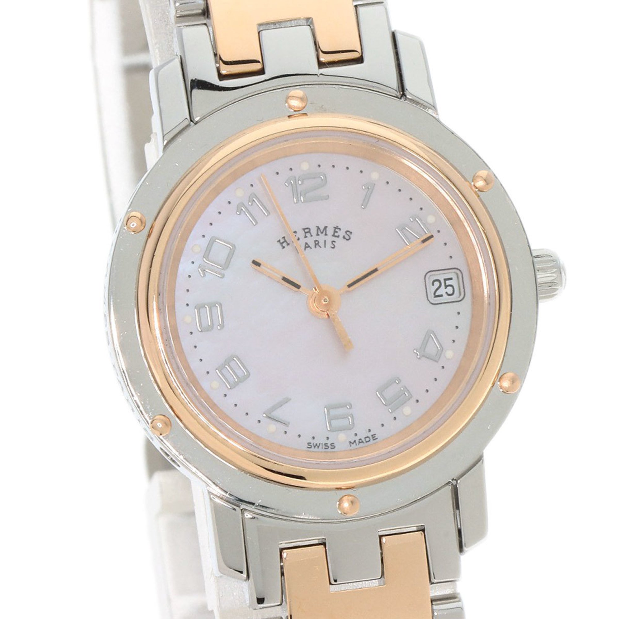 Hermes CL4.221 Clipper Nacré New Buckle Watch Stainless Steel SSxPGP Women's HERMES