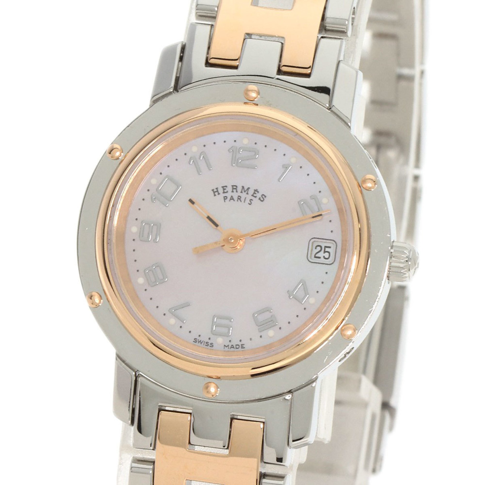 Hermes CL4.221 Clipper Nacré New Buckle Watch Stainless Steel SSxPGP Women's HERMES