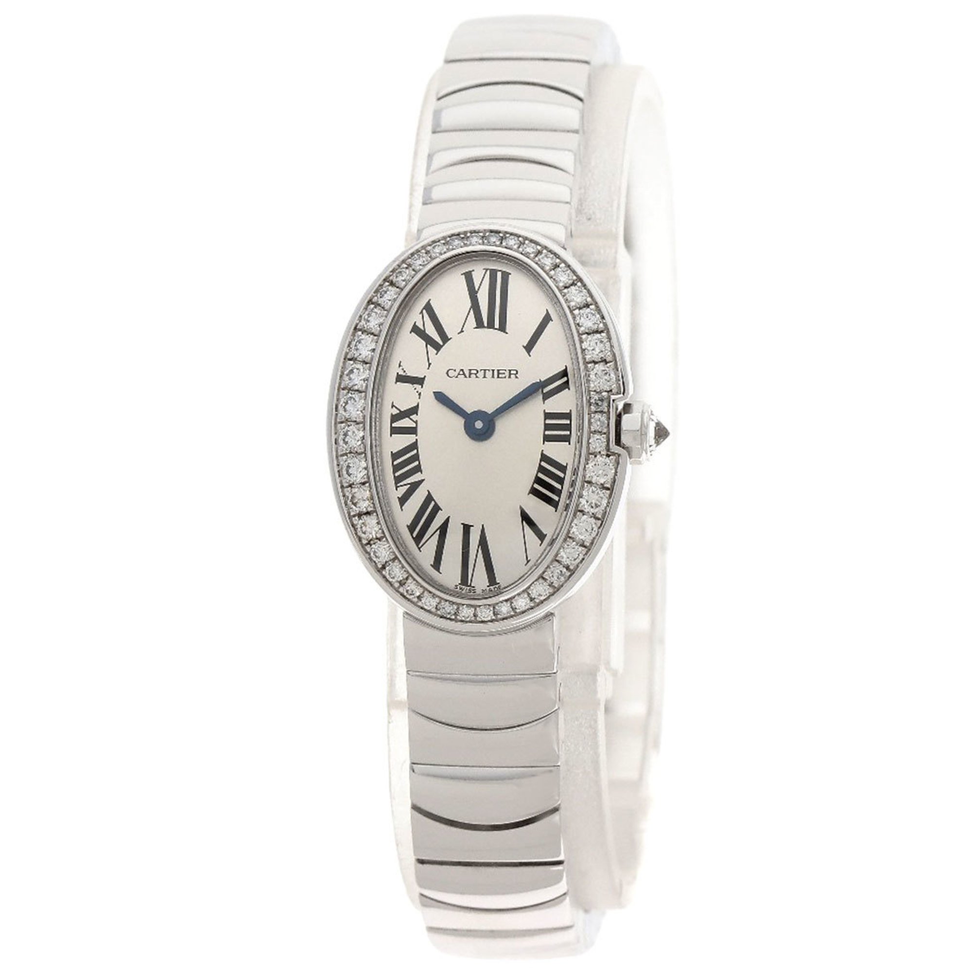 Cartier WB520025 Baignoire Watch, K18 White Gold, K18WG, Diamond, Women's, CARTIER