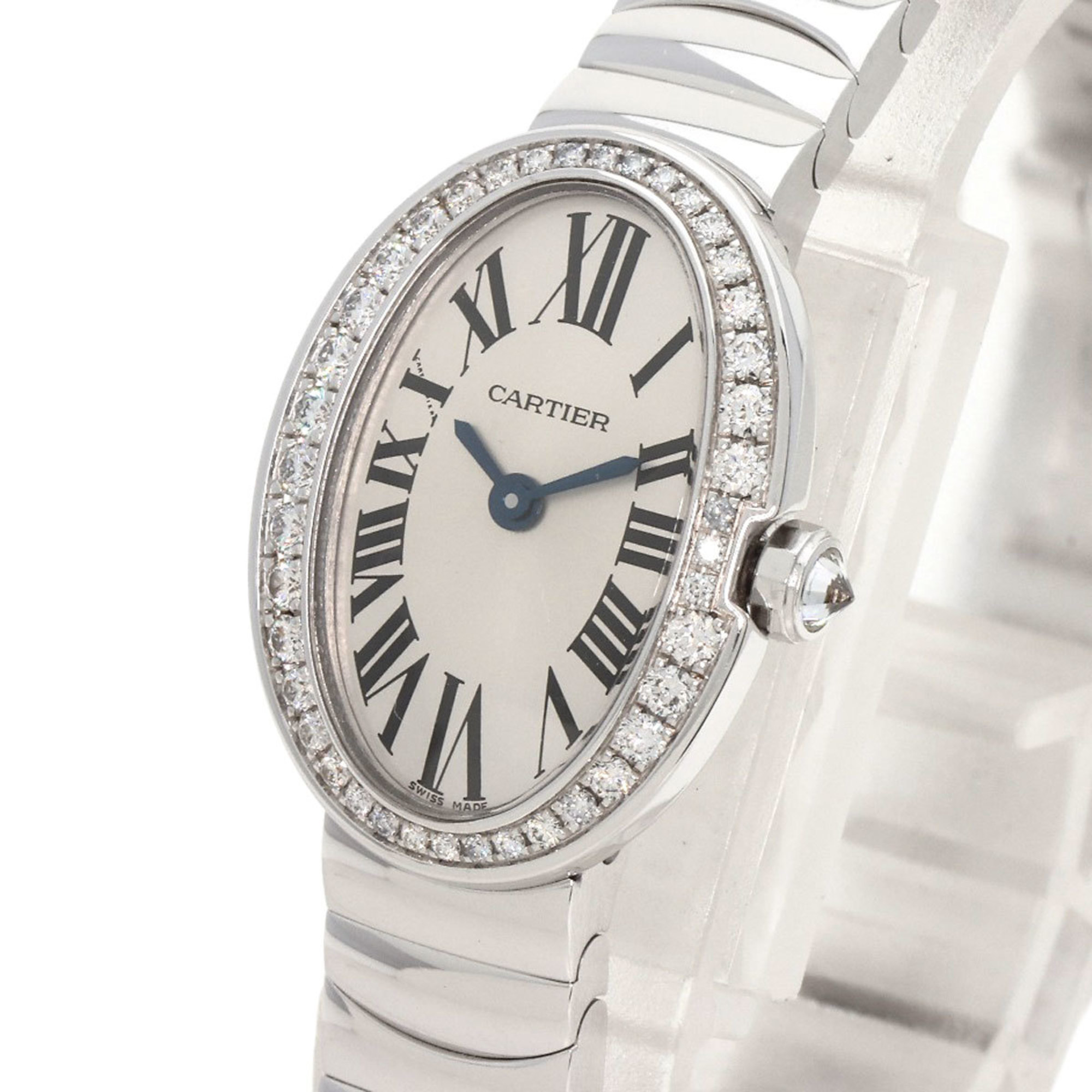 Cartier WB520025 Baignoire Watch, K18 White Gold, K18WG, Diamond, Women's, CARTIER