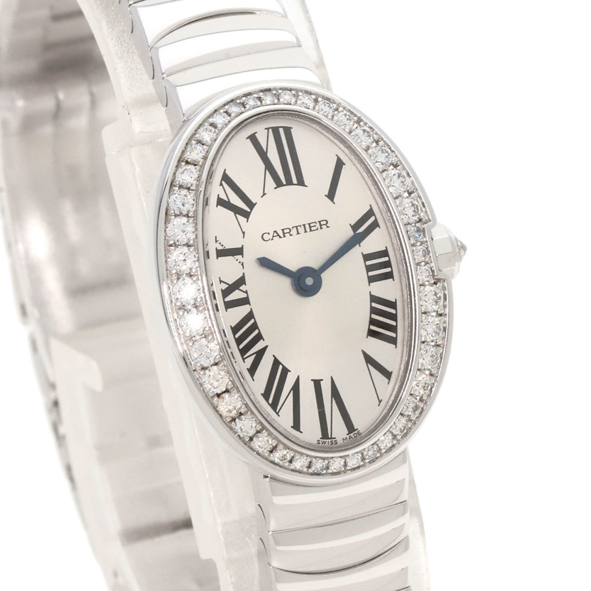 Cartier WB520025 Baignoire Watch, K18 White Gold, K18WG, Diamond, Women's, CARTIER