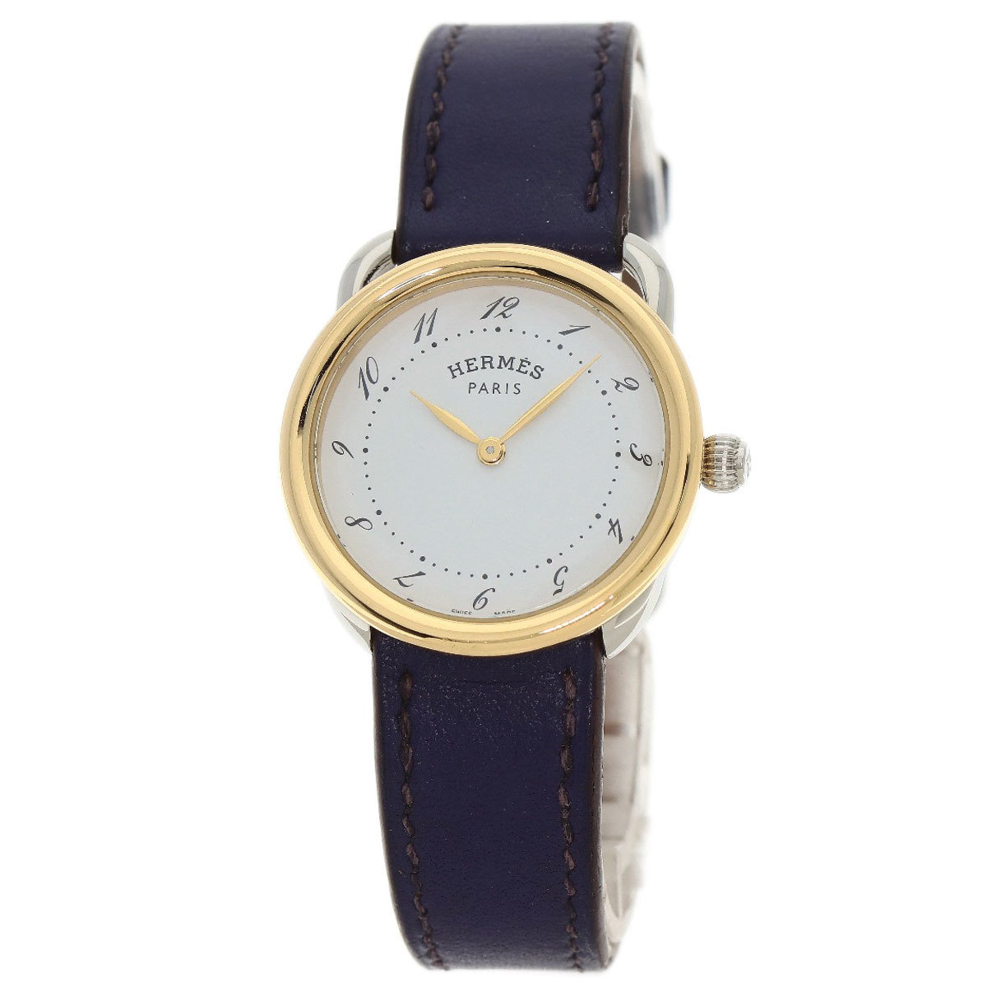 Hermes AR5.220a Arceau Watch Stainless Steel Leather GP Ladies HERMES