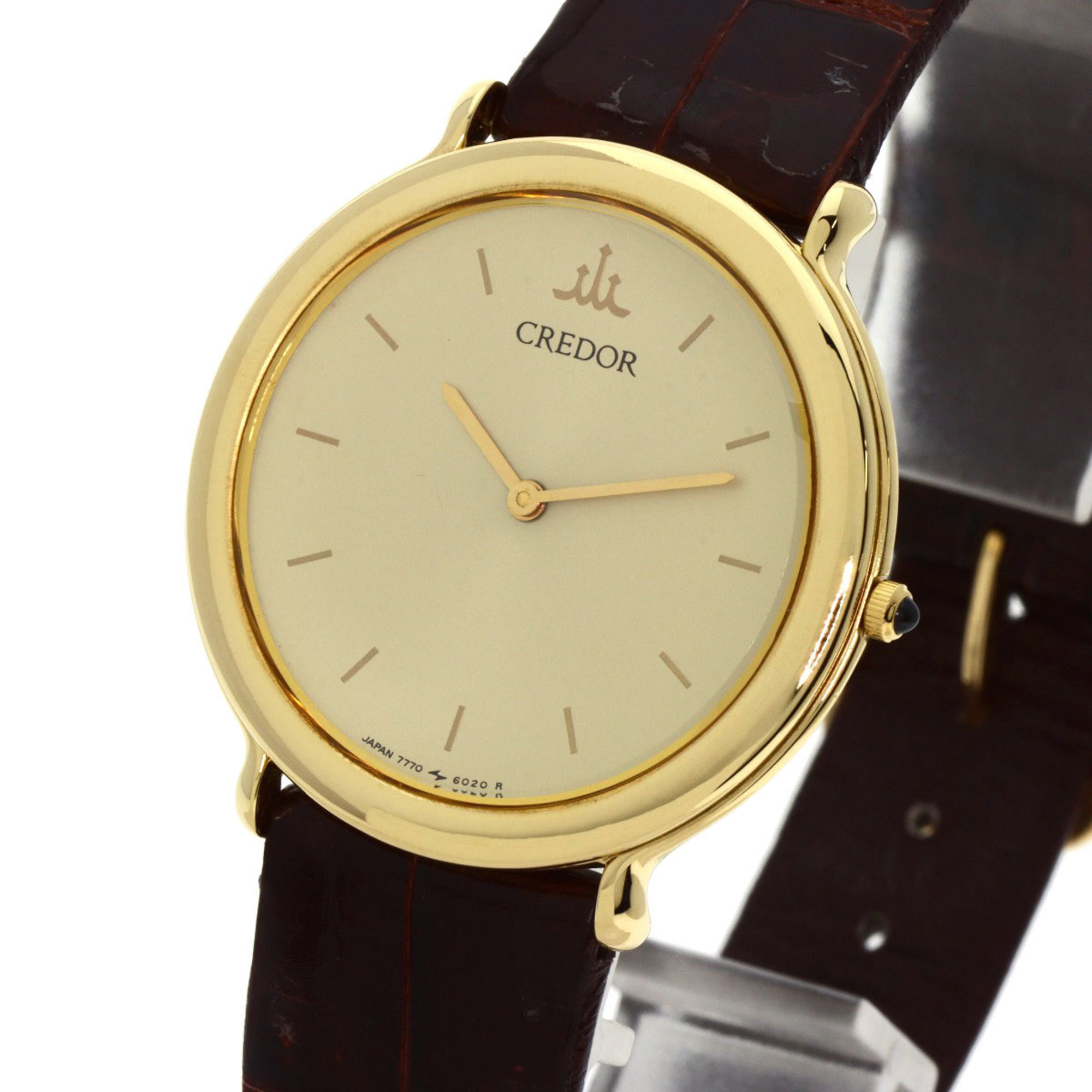 Seiko 7770-6020 Credor Watch K18 Yellow Gold Leather Men's SEIKO