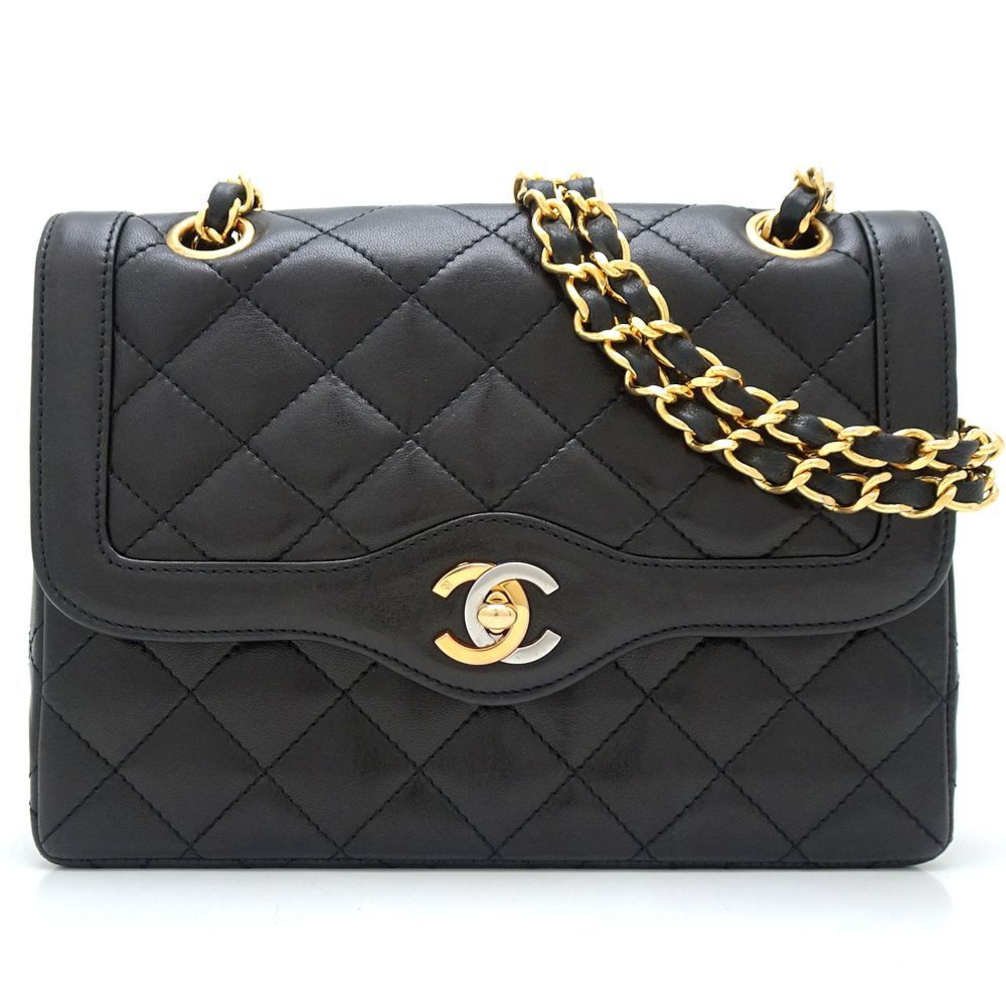 CHANEL Double Flap Chain Shoulder Bag Matelasse Paris Limited Edition Lambskin Black 351808