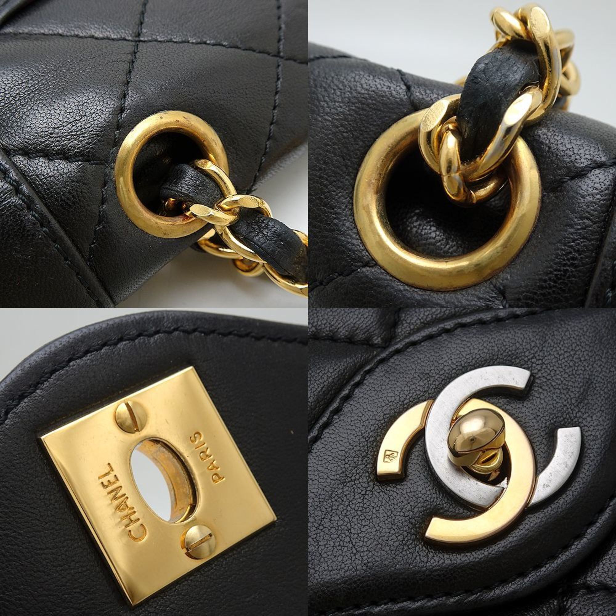 CHANEL Double Flap Chain Shoulder Bag Matelasse Paris Limited Edition Lambskin Black 351808