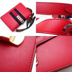 GUCCI Sylvie 421882 Shoulder Bag Leather Red Navy 351806