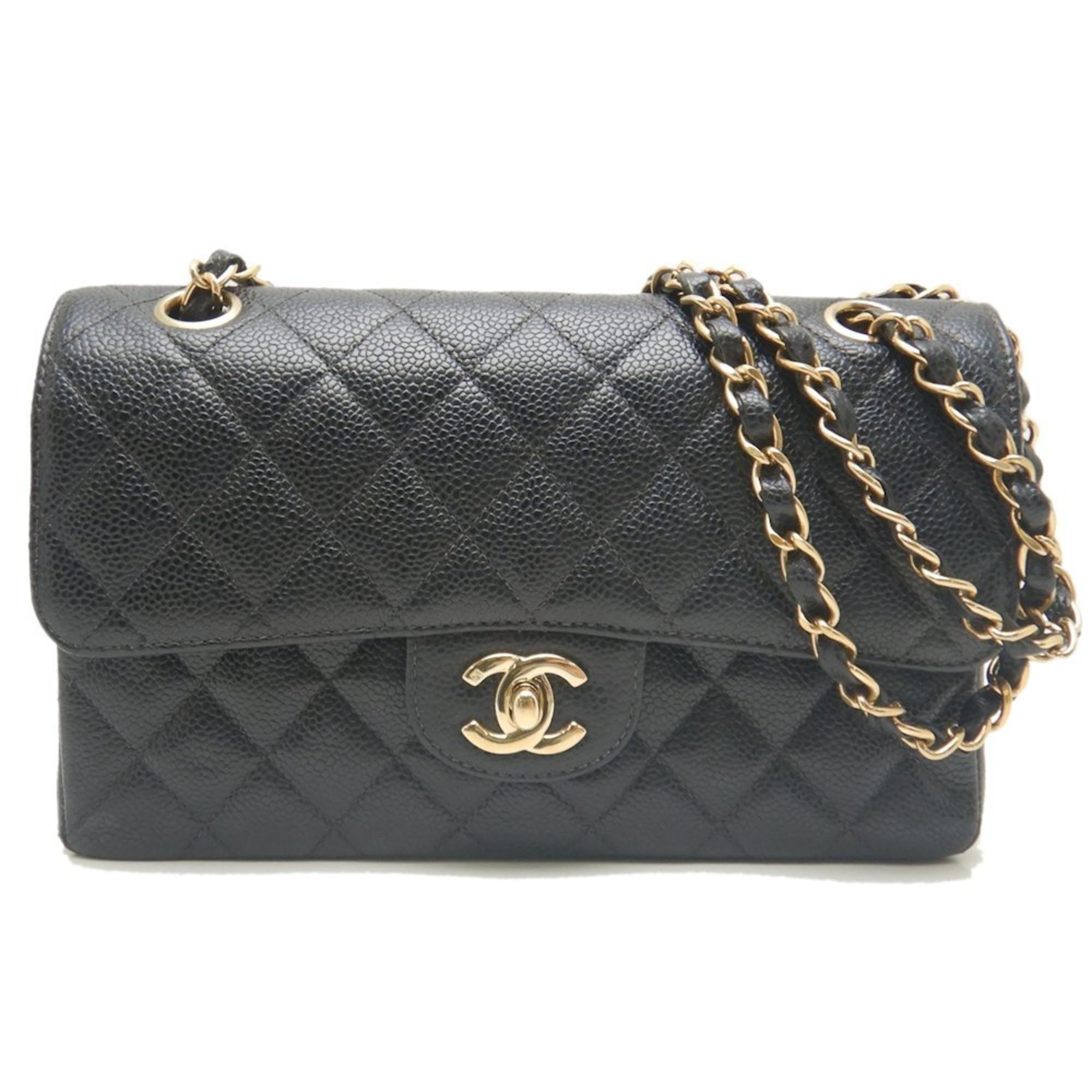 CHANEL Chanel Matelasse 23 A01113 Shoulder Bag Double Flap Chain Caviar Skin Black 252225