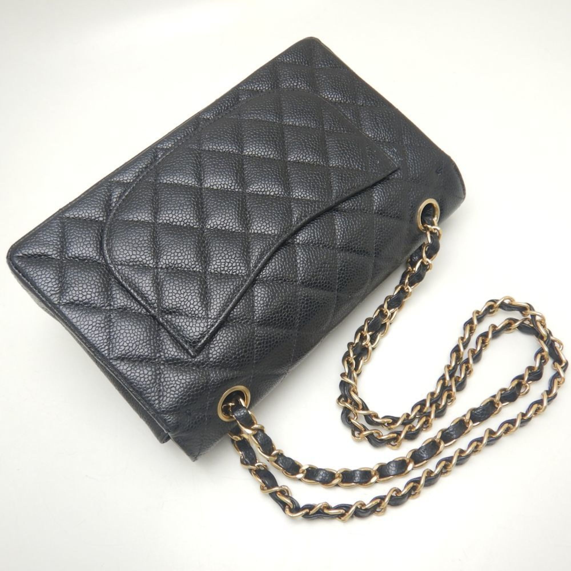 CHANEL Chanel Matelasse 23 A01113 Shoulder Bag Double Flap Chain Caviar Skin Black 252225