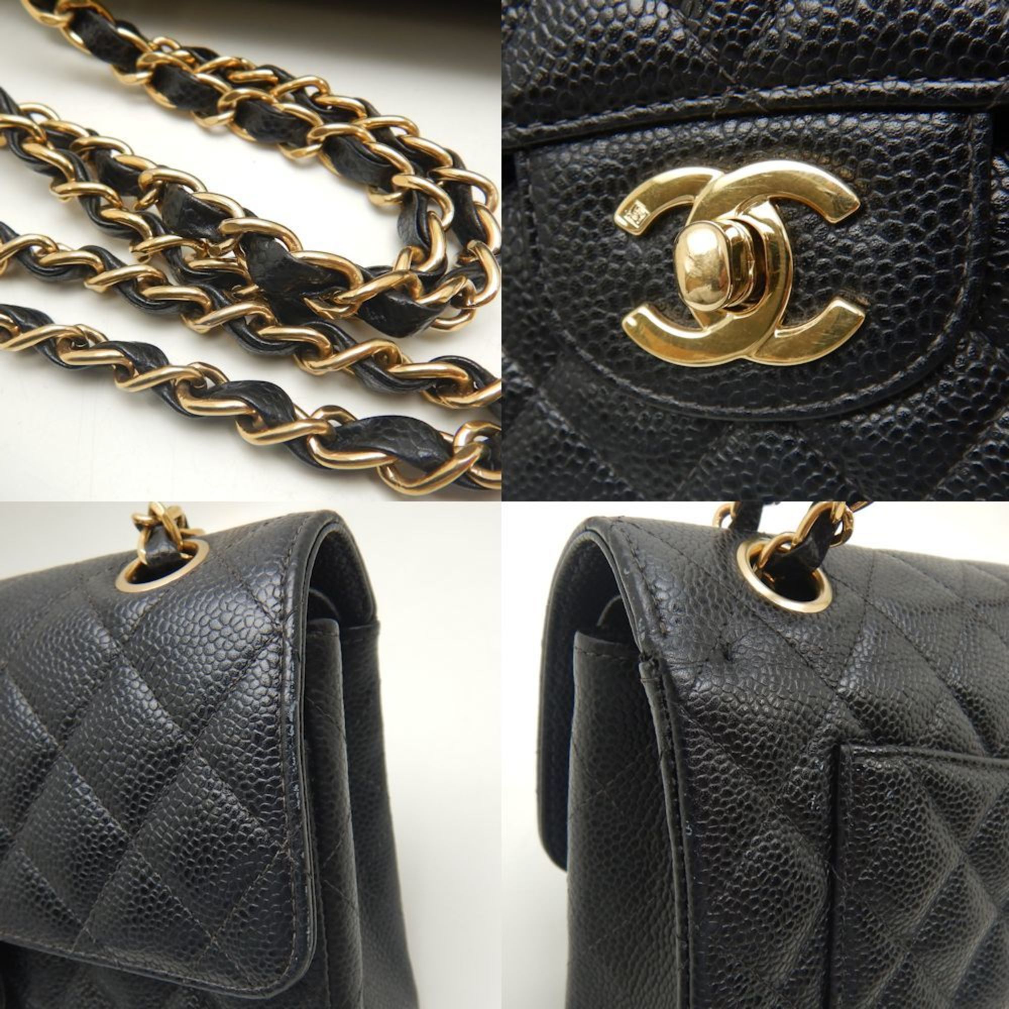 CHANEL Chanel Matelasse 23 A01113 Shoulder Bag Double Flap Chain Caviar Skin Black 252225