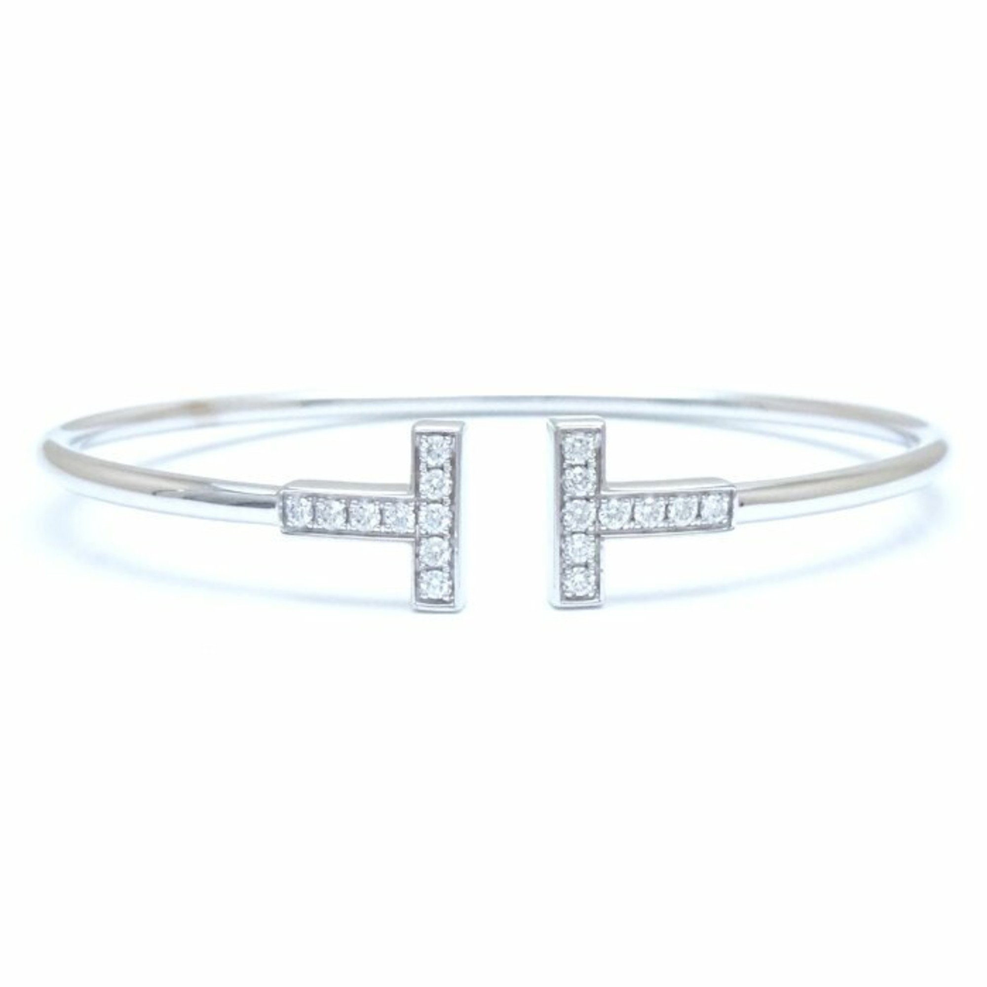 TIFFANY&Co. Tiffany T Wire Bangle Diamond Medium K18WG White Gold 292597