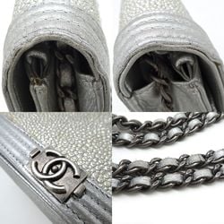 CHANEL Chain Wallet Shoulder Bag Stingray Leather Silver 351807