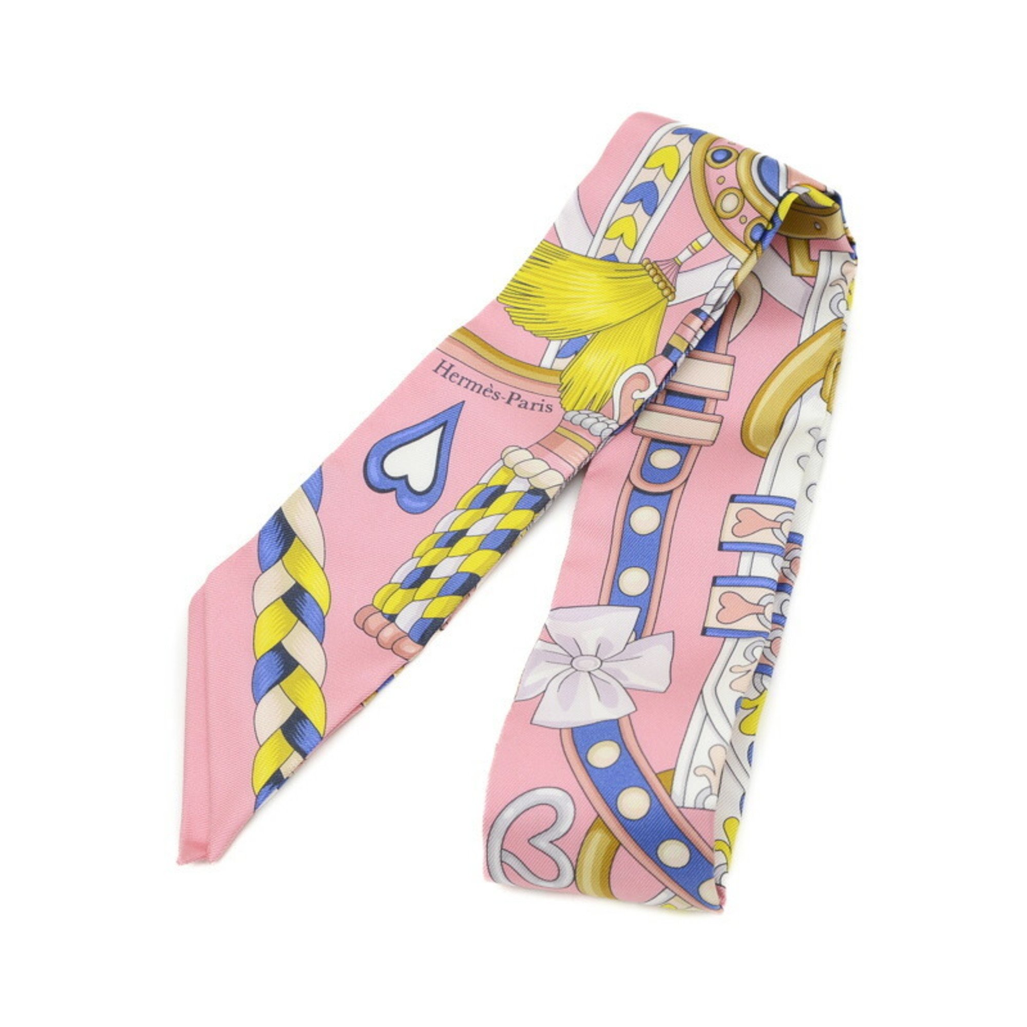 Hermes Twilly Scarf Harnais de Coeur Arne Pink Silk