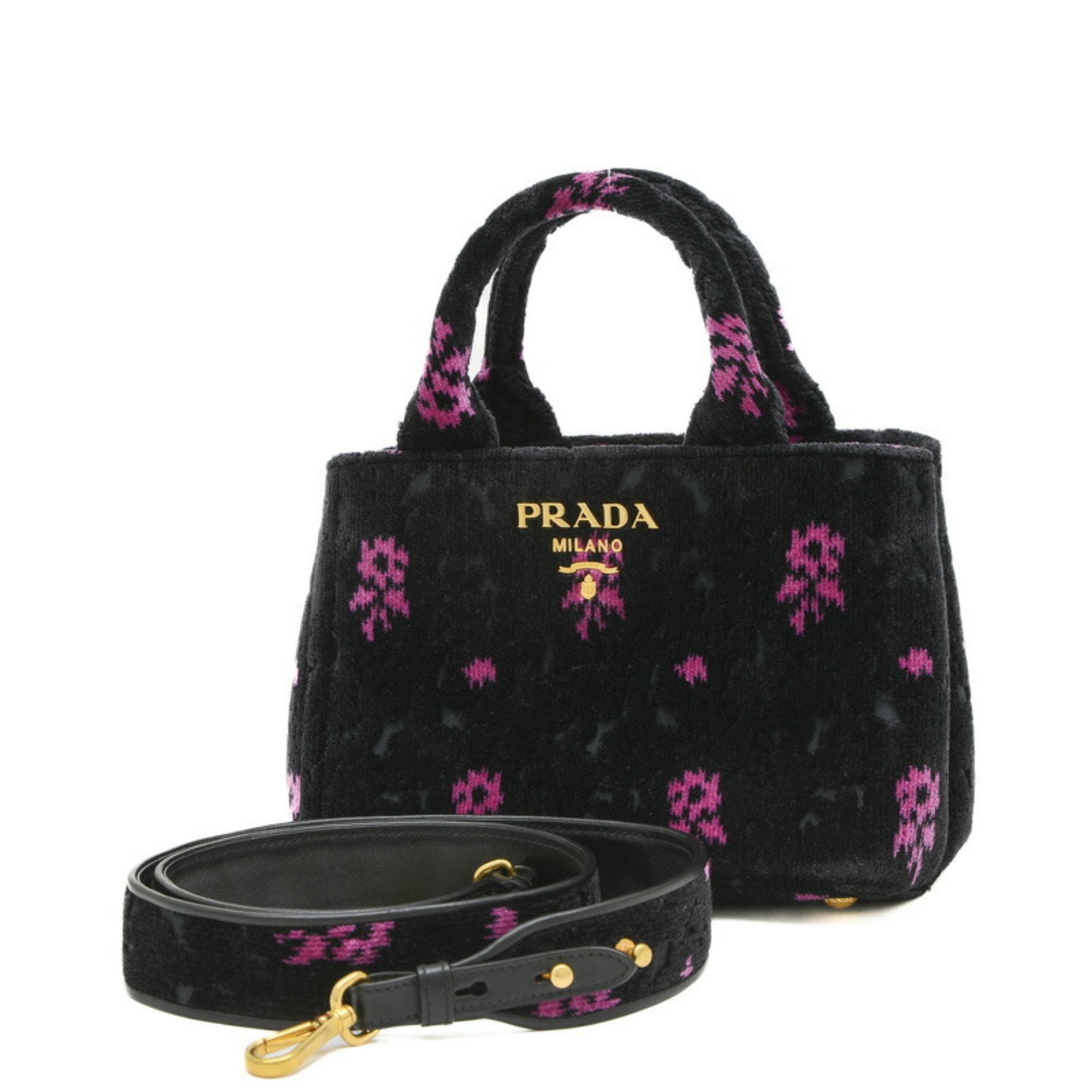 Prada Canapa Tote Bag Velour Black 1BA038