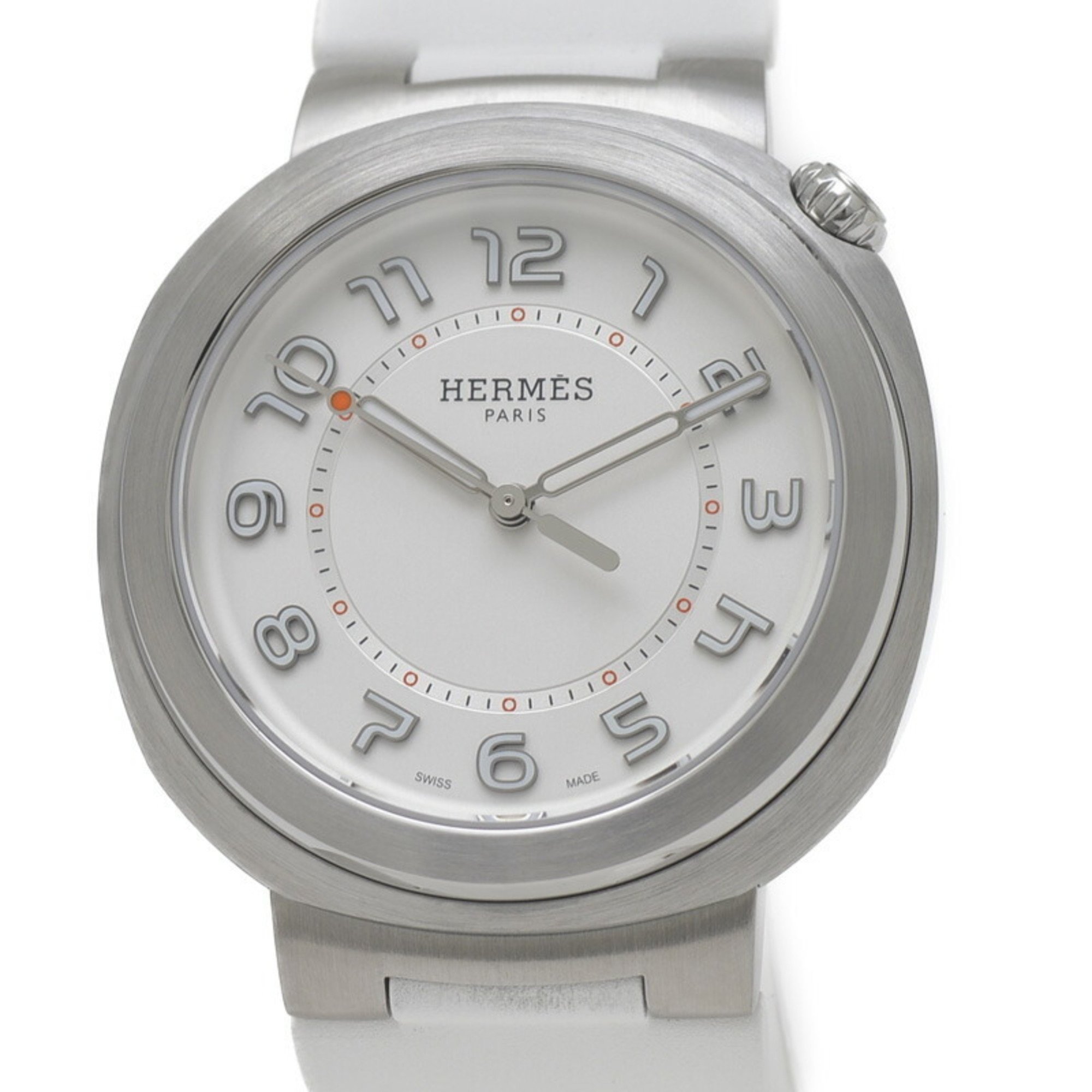 Hermes Cut GM Watch White Dial Stainless Steel Rubber Strap Automatic SD1.510