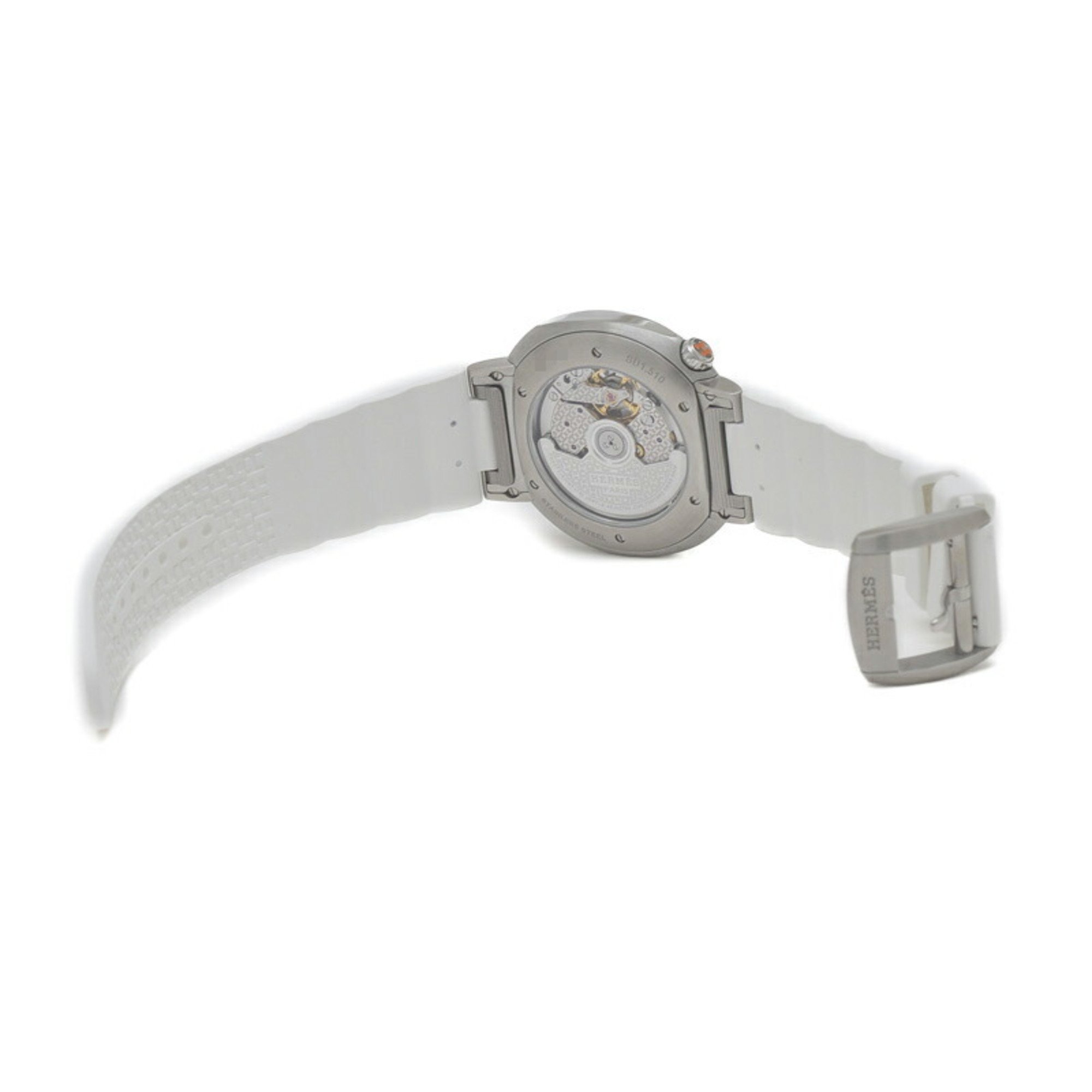 Hermes Cut GM Watch White Dial Stainless Steel Rubber Strap Automatic SD1.510