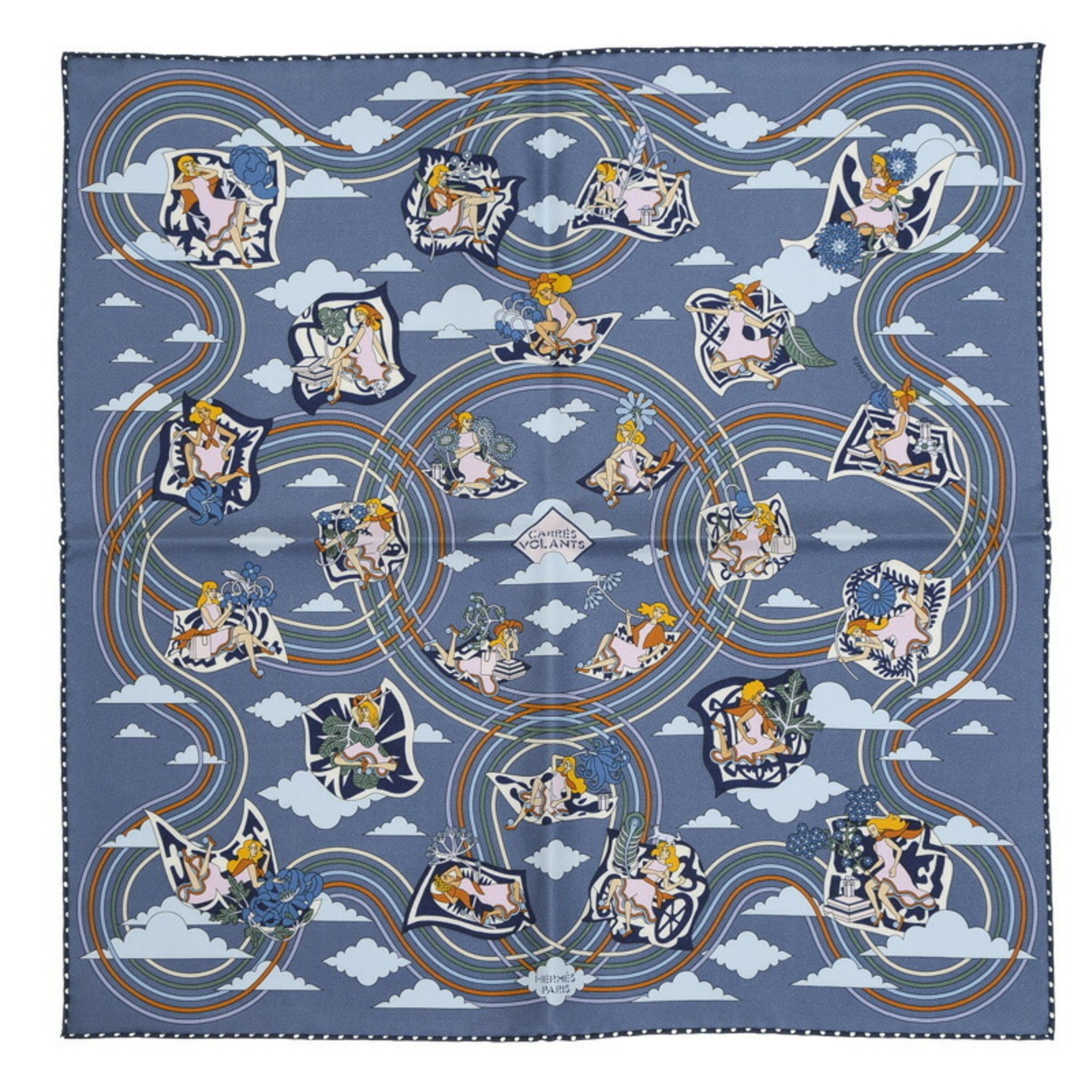 Hermes Carre 45 Gavroche Scarf Flying Blue 100% Silk