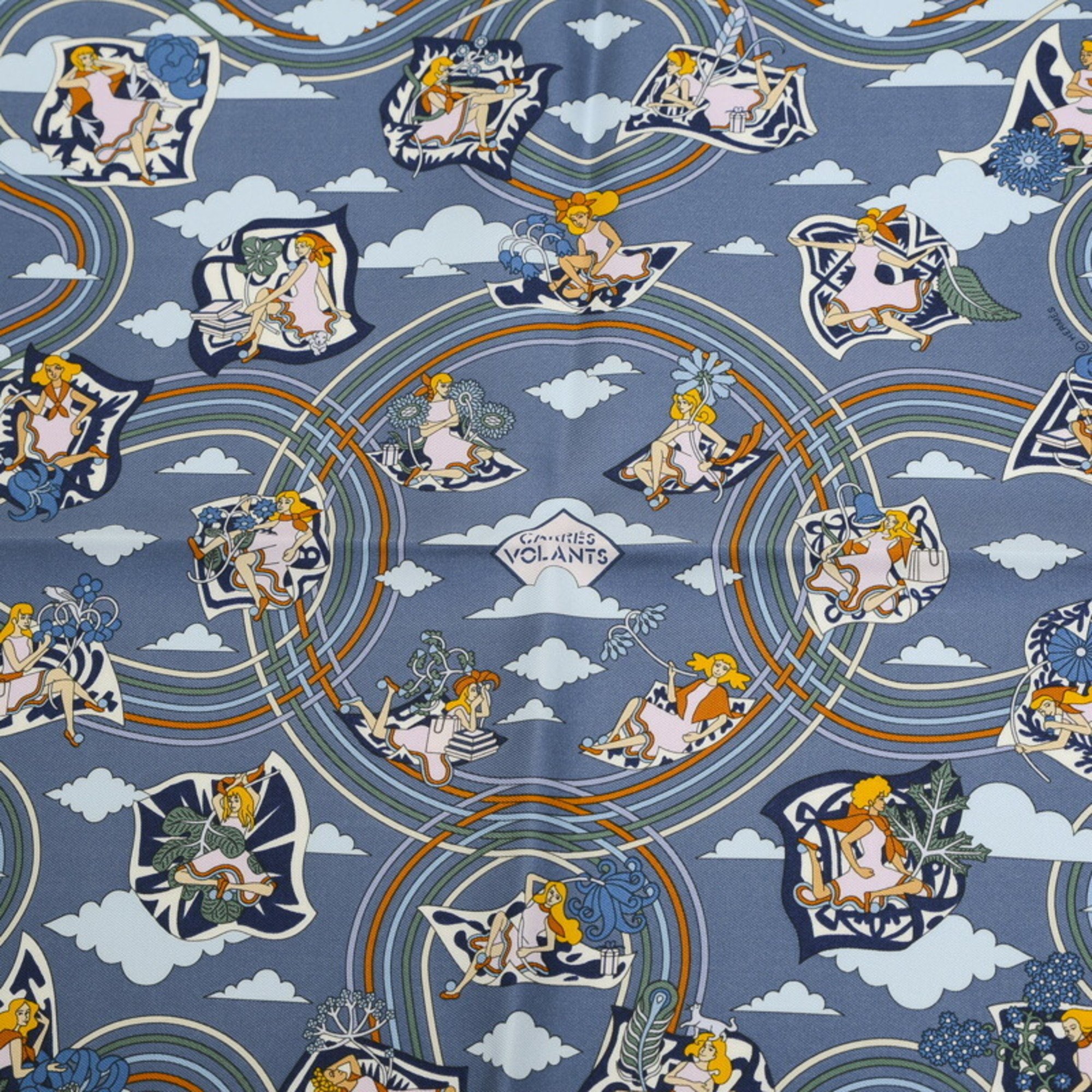 Hermes Carre 45 Gavroche Scarf Flying Blue 100% Silk