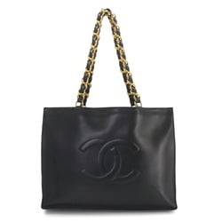 CHANEL Chain Leather Black Gold Metal Fittings Coco Mark Tote Bag