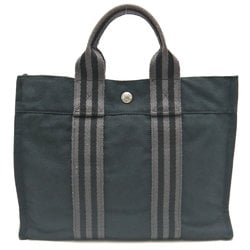 HERMES Hermes Foult Tote PM Bag Cotton Canvas Black Grey 252220