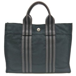 HERMES Hermes Foult Tote PM Bag Cotton Canvas Black Grey 252220