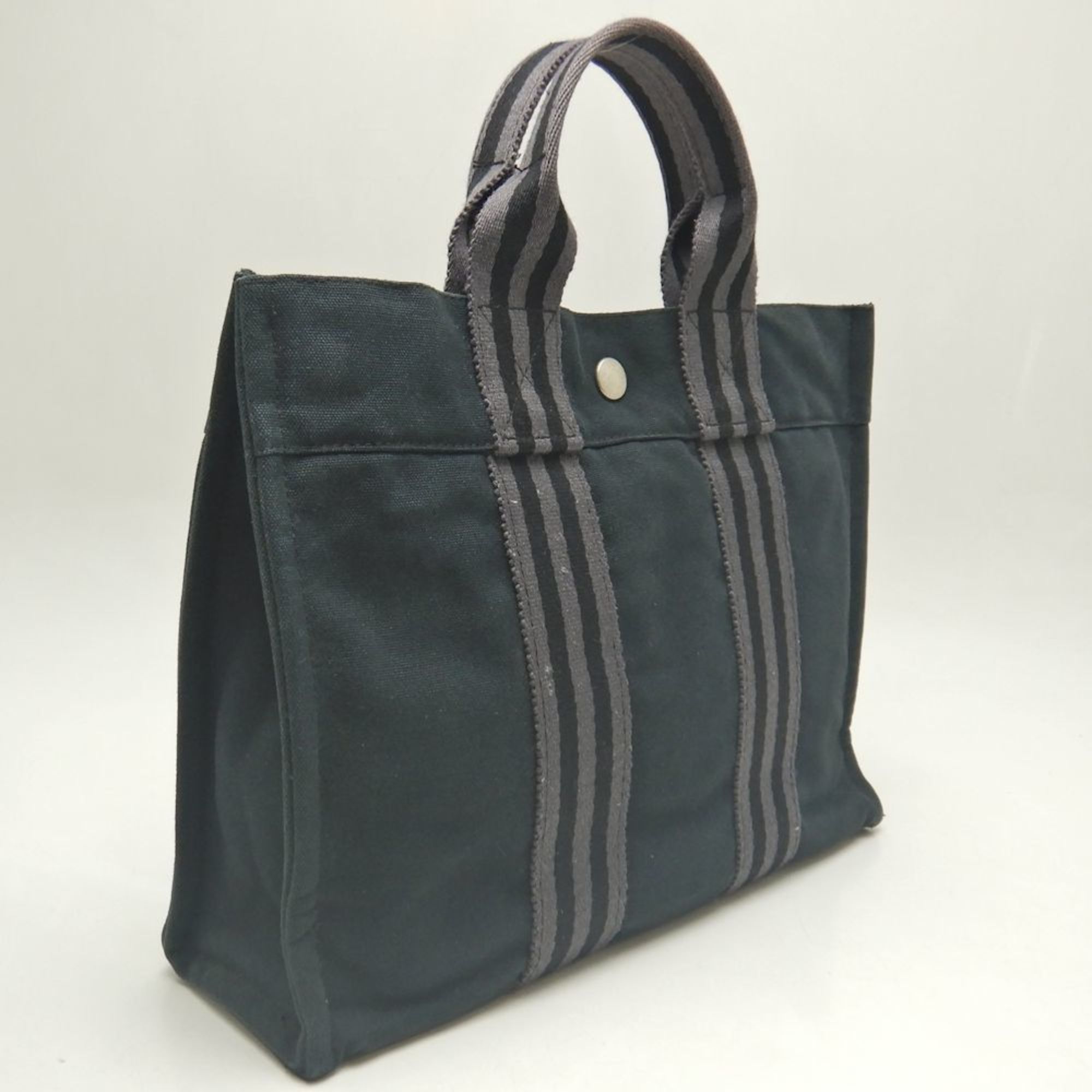 HERMES Hermes Foult Tote PM Bag Cotton Canvas Black Grey 252220