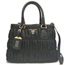 PRADA BN2393 Handbag Gathered Tessuto x Leather NERO 252230