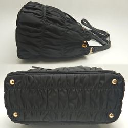 PRADA BN2393 Handbag Gathered Tessuto x Leather NERO 252230