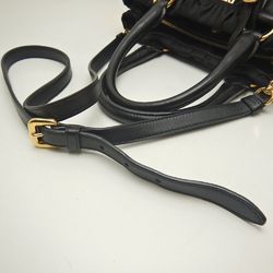 PRADA BN2393 Handbag Gathered Tessuto x Leather NERO 252230