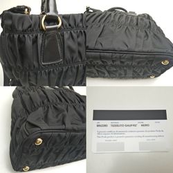 PRADA BN2393 Handbag Gathered Tessuto x Leather NERO 252230