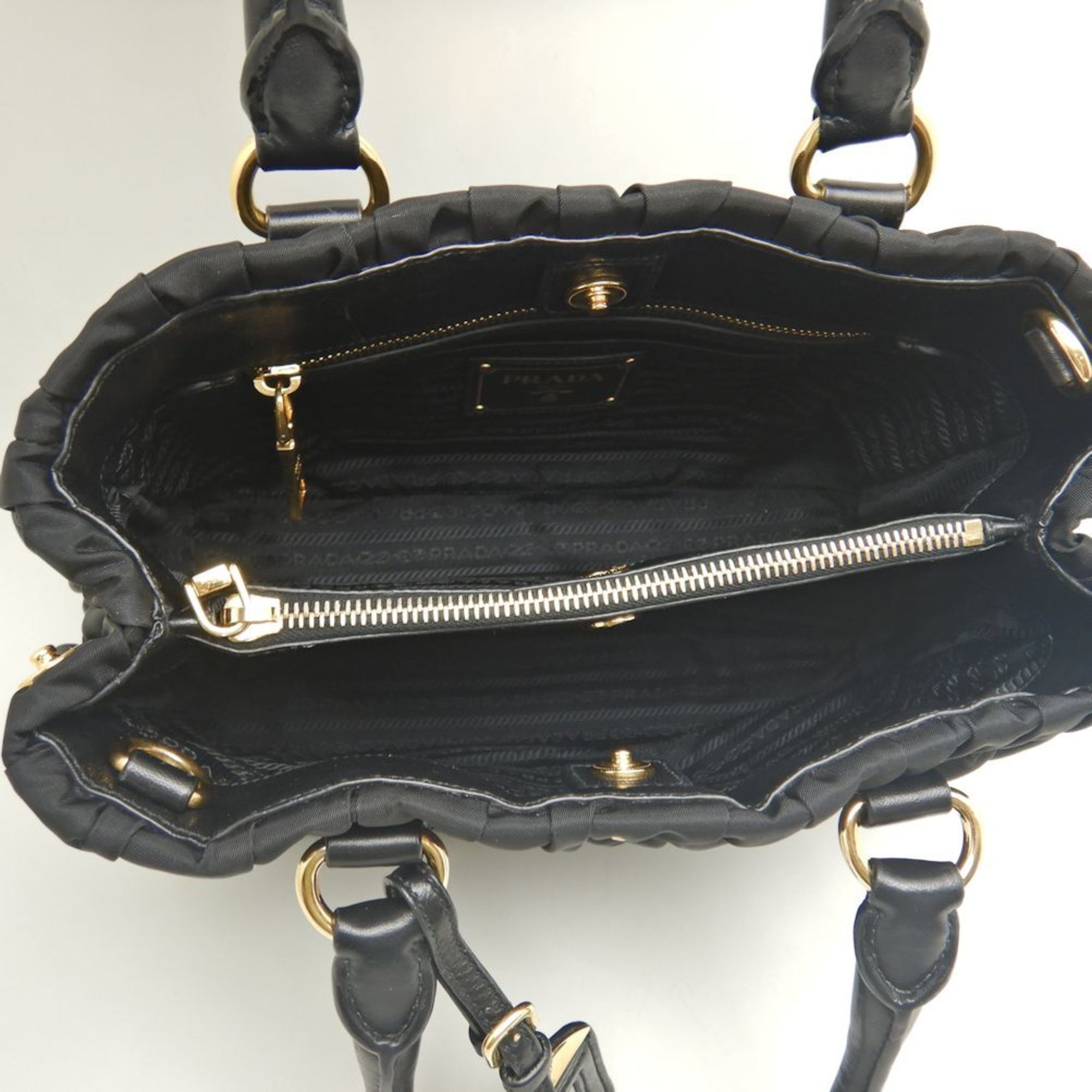 PRADA BN2393 Handbag Gathered Tessuto x Leather NERO 252230