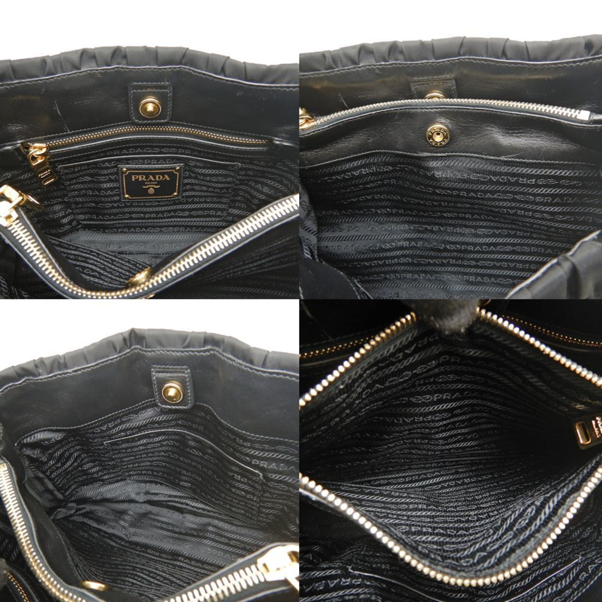 PRADA BN2393 Handbag Gathered Tessuto x Leather NERO 252230