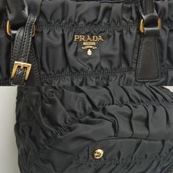 PRADA B1789L Tote Bag Gathered Nylon x Leather Black 252223