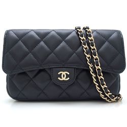 CHANEL Flap Phone Case Shoulder Bag Lambskin Black 351780