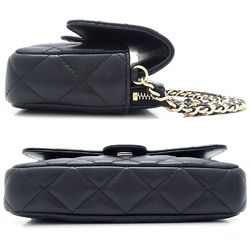 CHANEL Flap Phone Case Shoulder Bag Lambskin Black 351780