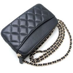 CHANEL Flap Phone Case Shoulder Bag Lambskin Black 351780