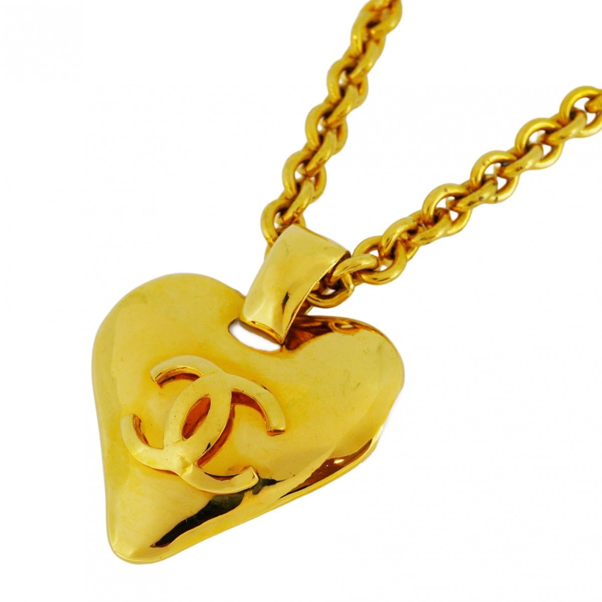 Chanel Necklace Coco Mark Heart Motif GP Plated Gold Ladies