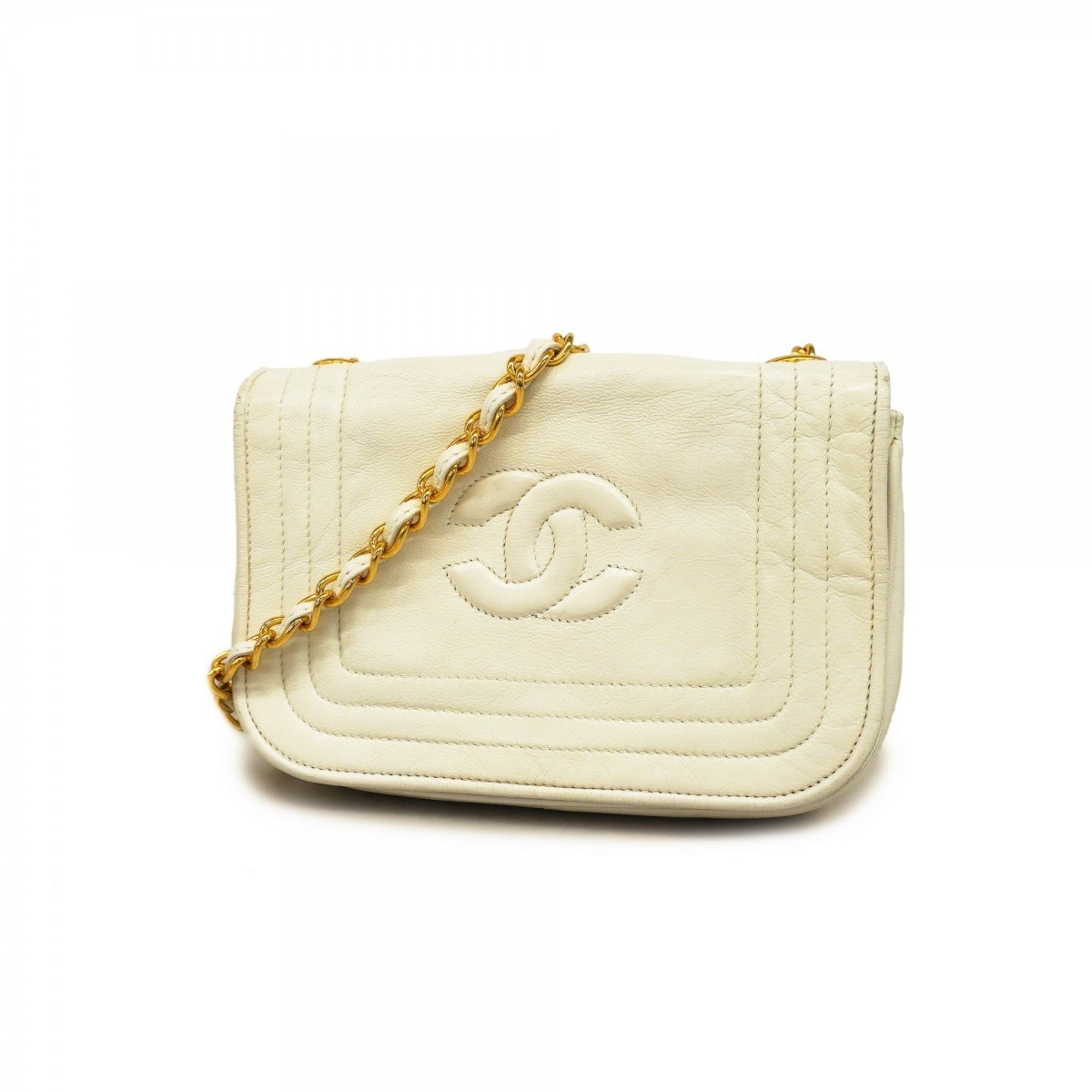 chanel shoulder bag lambskin white ladies