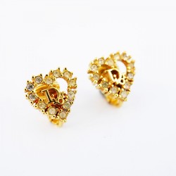 Christian Dior Earrings Heart Motif Rhinestone GP Plated Gold Ladies