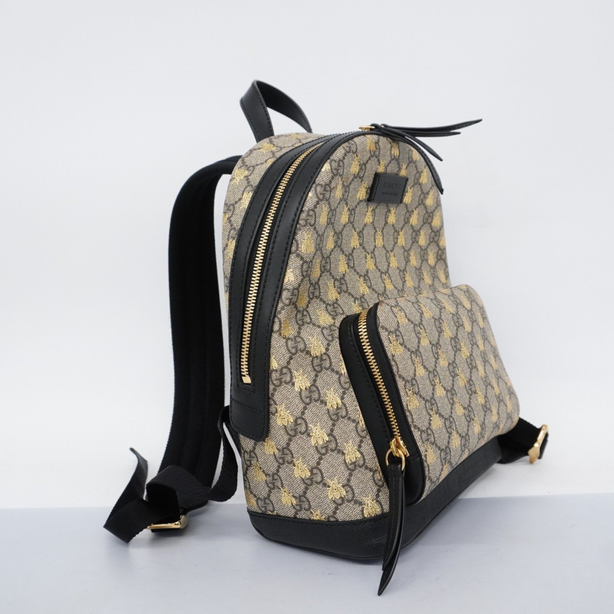 Gucci Backpack Daypack GG Supreme Bee 427042 Brown Black Women's