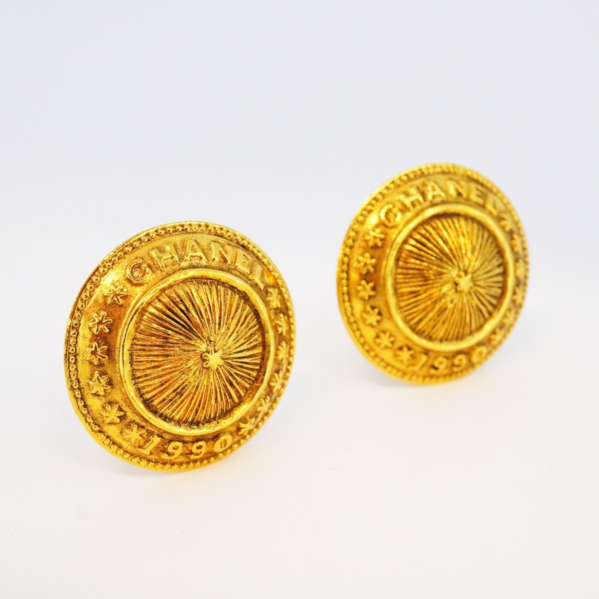 Chanel Earrings Circle GP Plated Gold Ladies