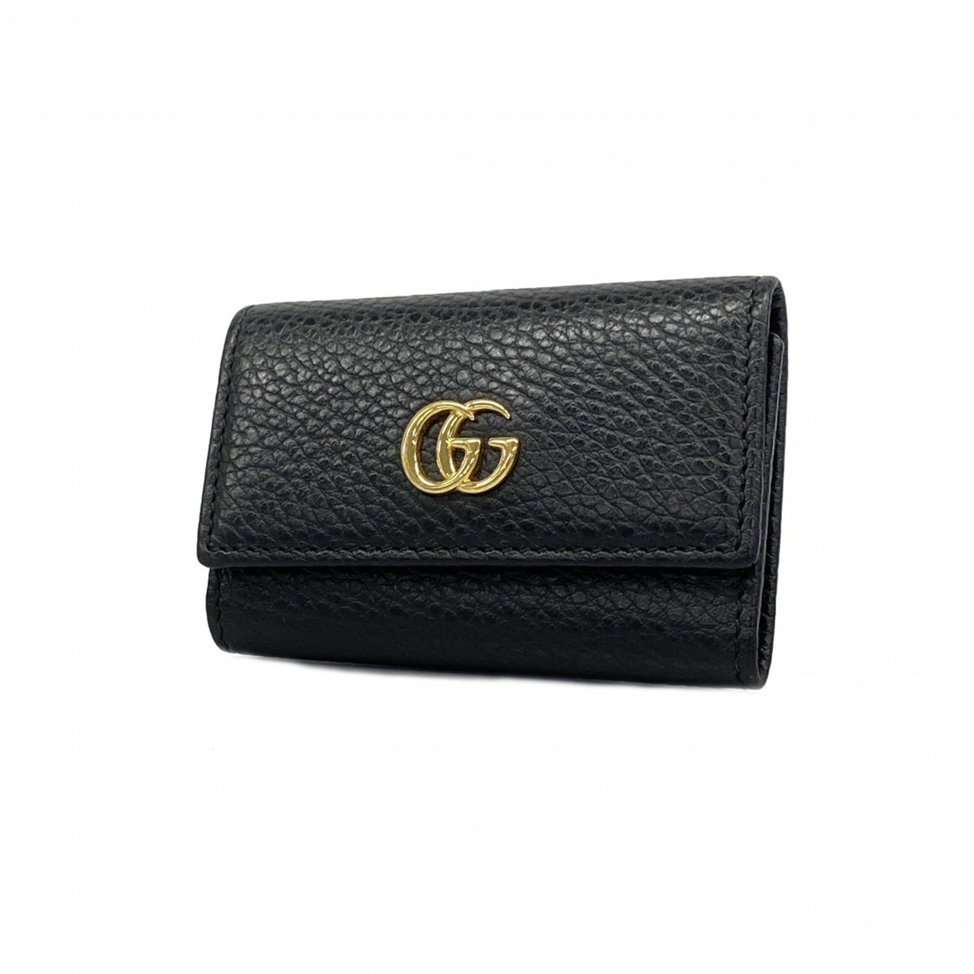 Gucci Key Case GG Marmont 456118 Leather Black Men's Women's