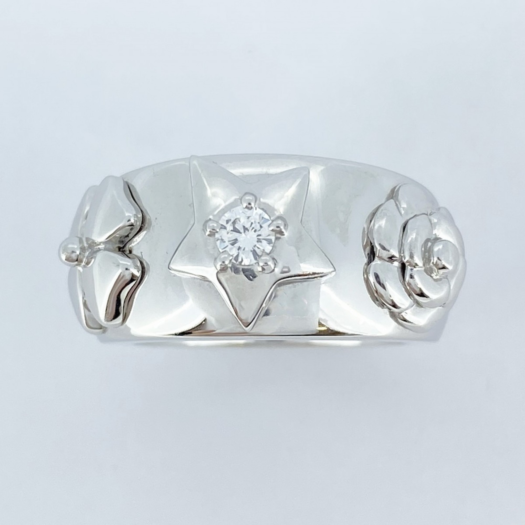 Chanel Ring Three Symbols Diamond K18WG White Gold Size 8 Ladies