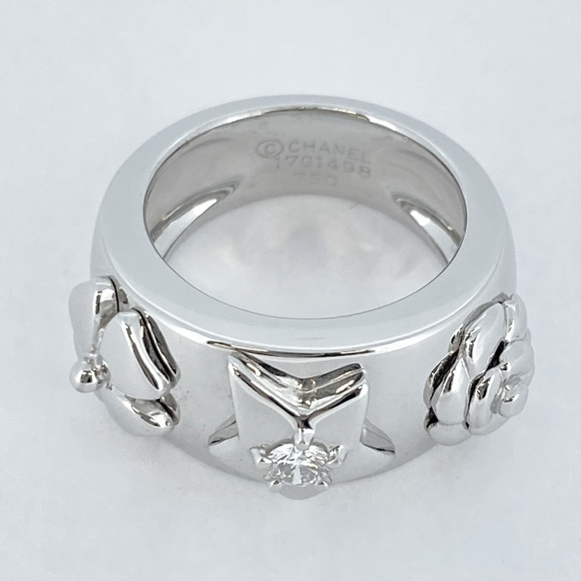 Chanel Ring Three Symbols Diamond K18WG White Gold Size 8 Ladies