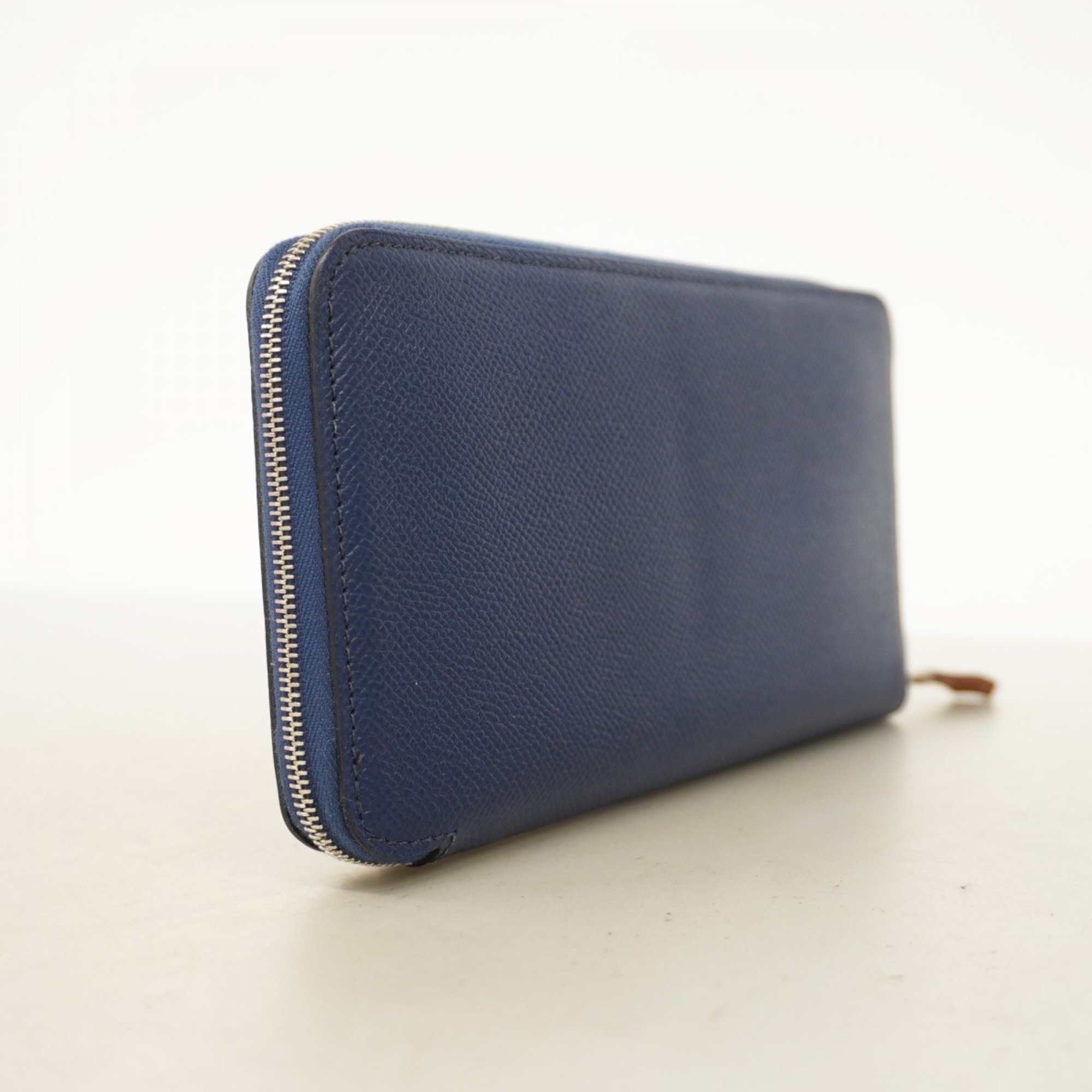 Hermes Long Wallet Azap Silk In Veau Epsom Blue Ankle C Stamp Ladies