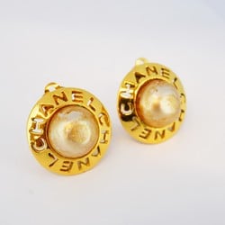 Chanel Earrings Circle Faux Pearl GP Plated Gold Ladies