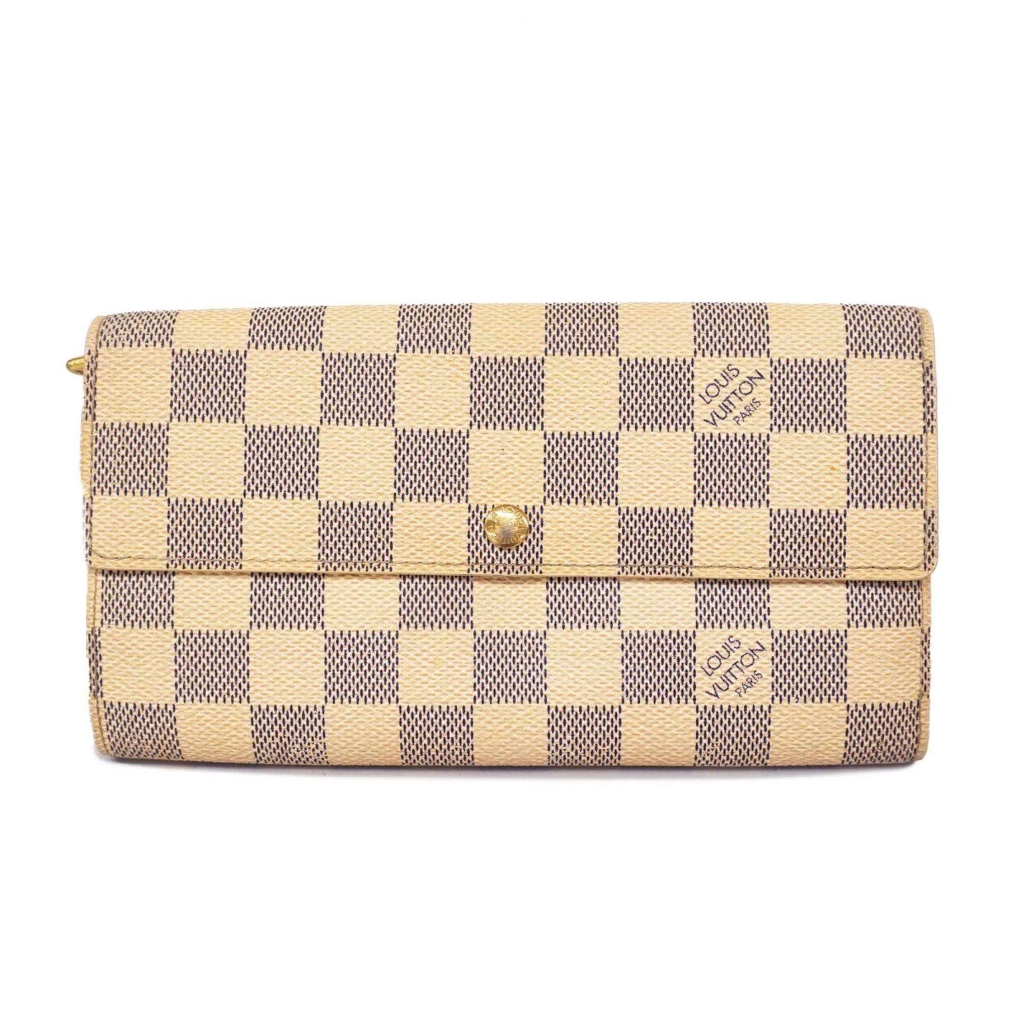 Louis Vuitton Long Wallet Damier Azur Portefeuille Sarah N61735 White Ladies