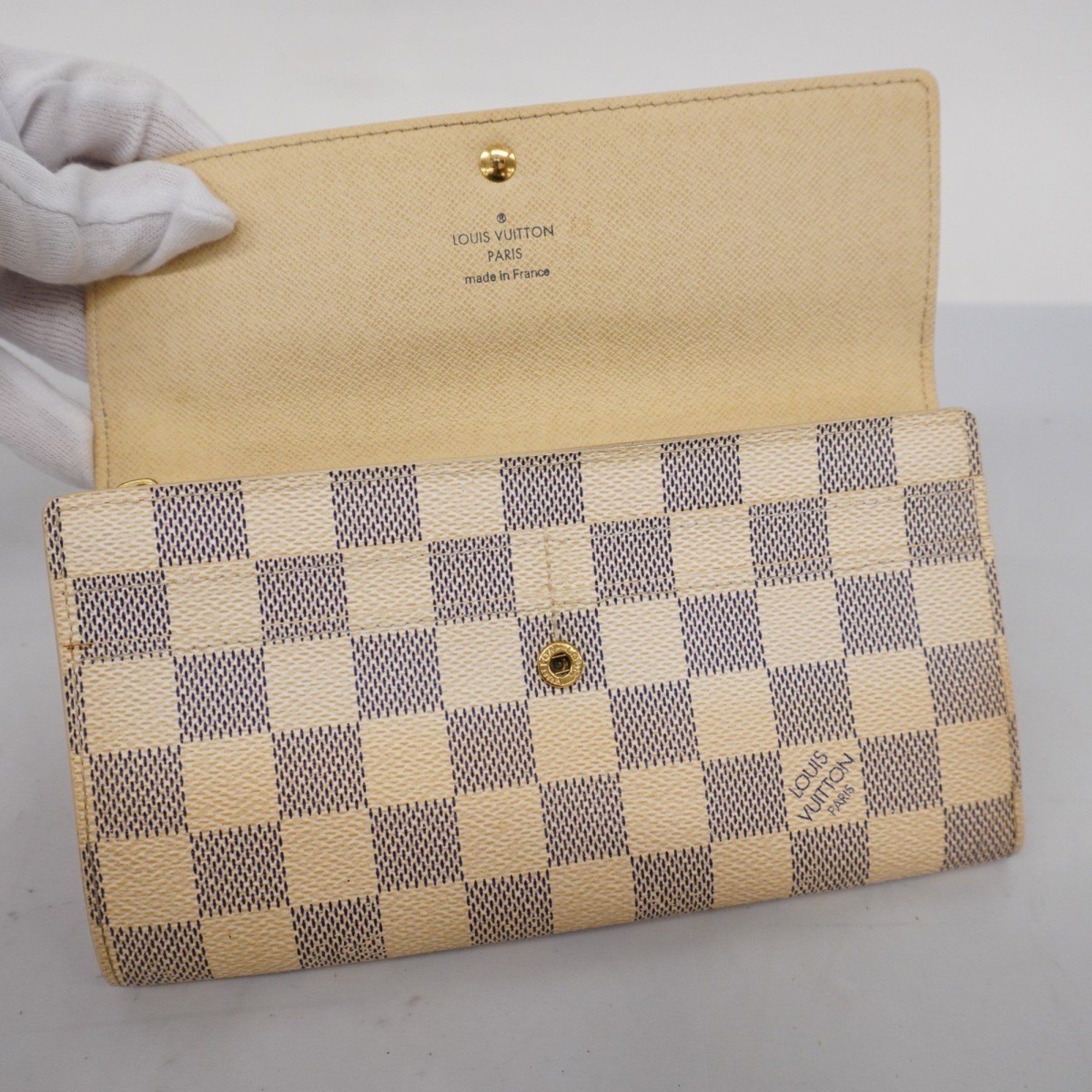 Louis Vuitton Long Wallet Damier Azur Portefeuille Sarah N61735 White Ladies