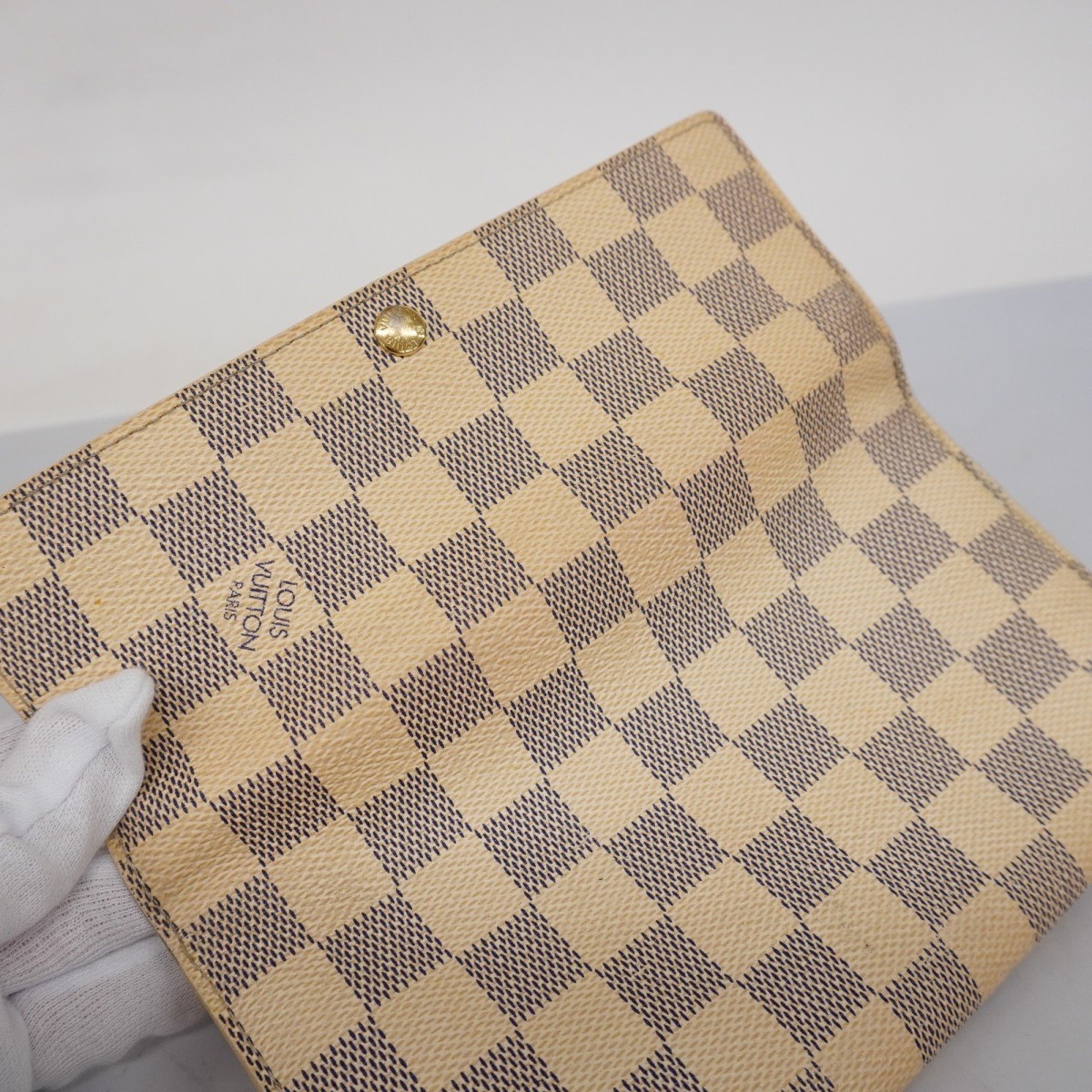 Louis Vuitton Long Wallet Damier Azur Portefeuille Sarah N61735 White Ladies